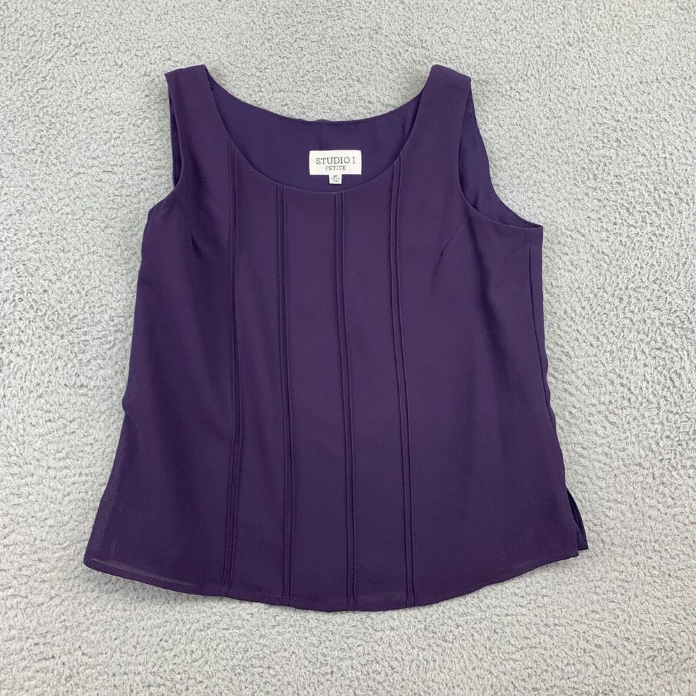 Studio 1 Blouse Womens 8P Purple Petite Sheer Sleeveless Pullover